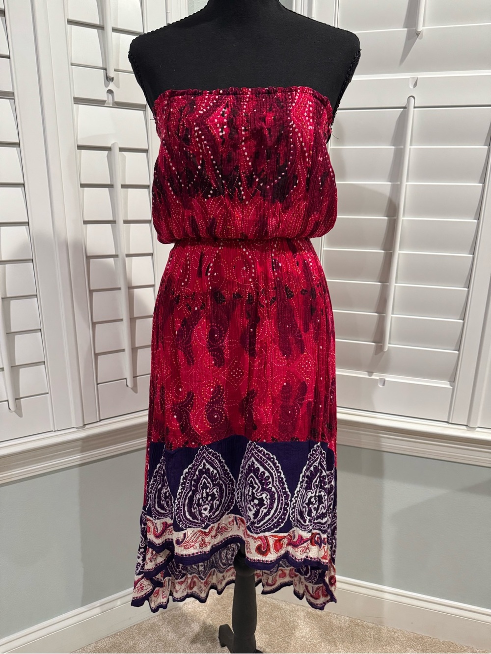 Cost Plus World Market Pink and Purple Strapless Midi Dress
